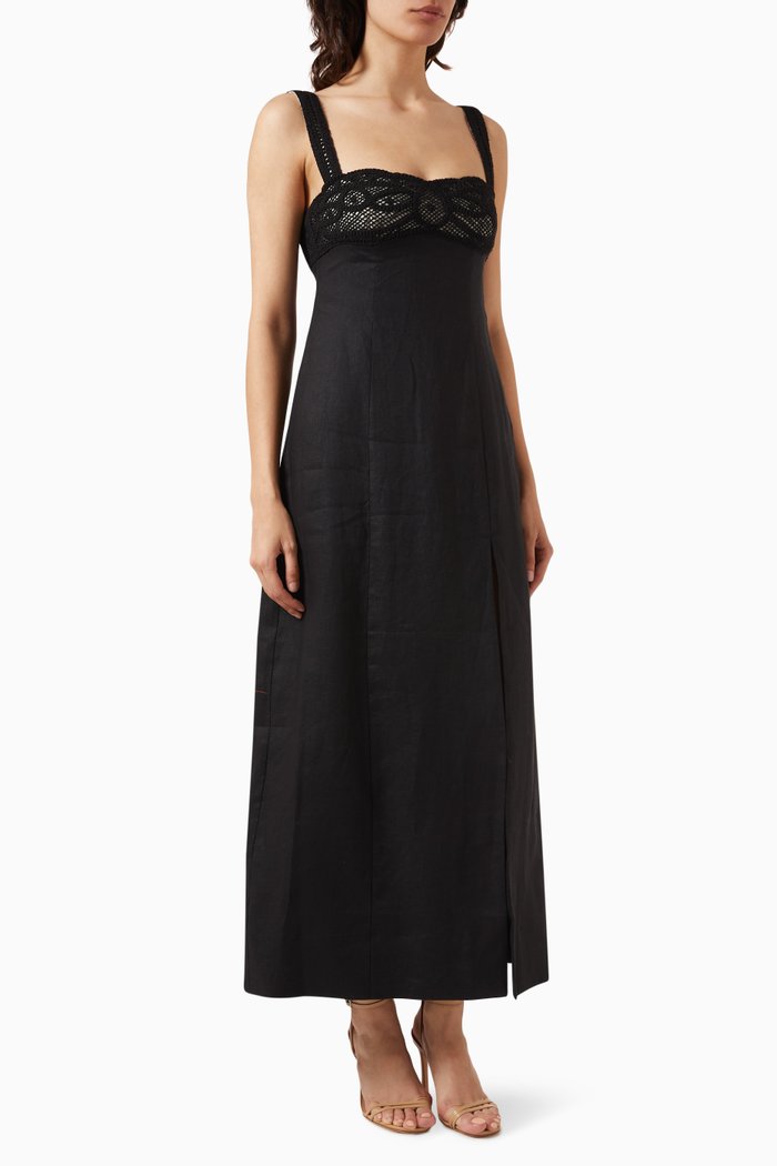 

Cecilia Lace Dress in Linen, Black