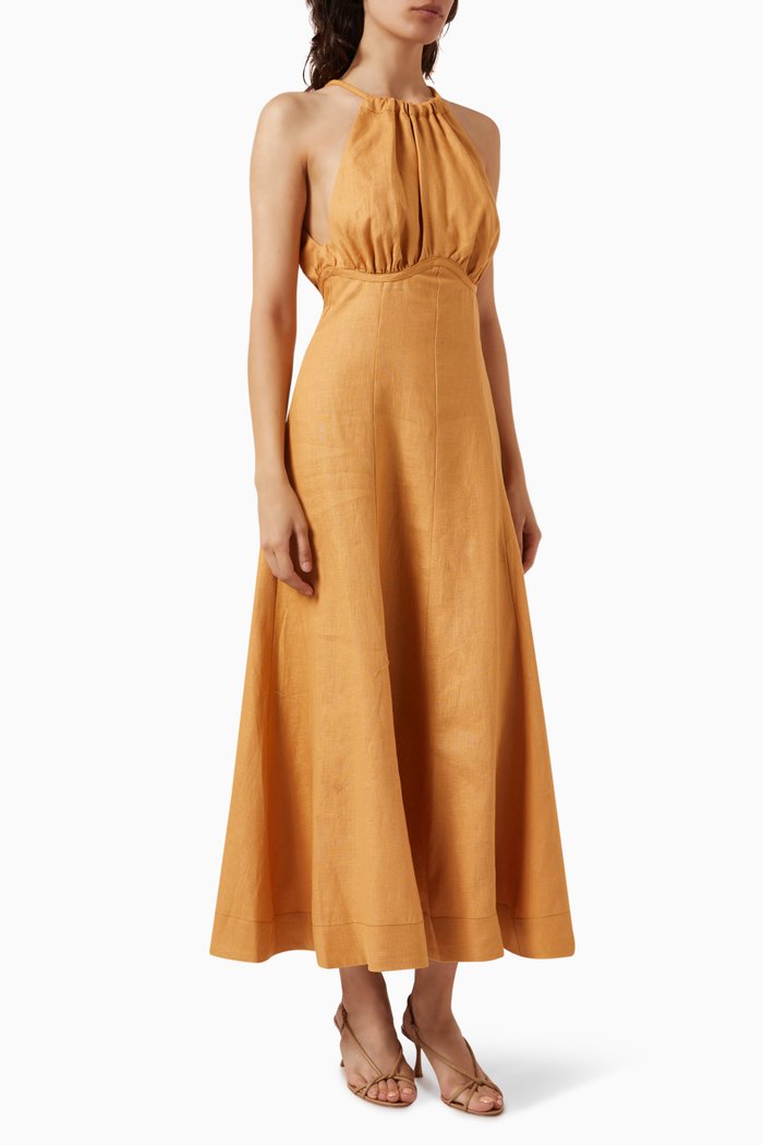 

Chelsea Midi Dress in Linen, Orange