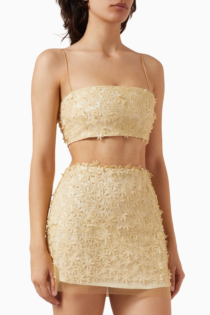 

Daisy Crop Top in Floral Mesh, Neutral