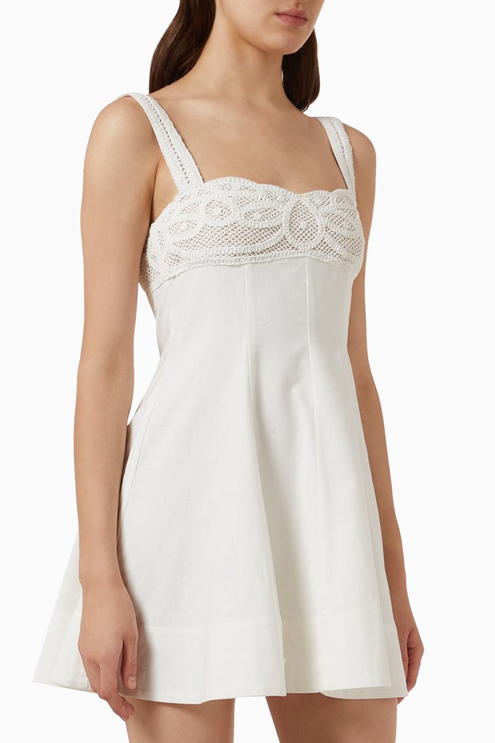 

Dallas Lace Mini Dress in Cotton-linen Blend, White