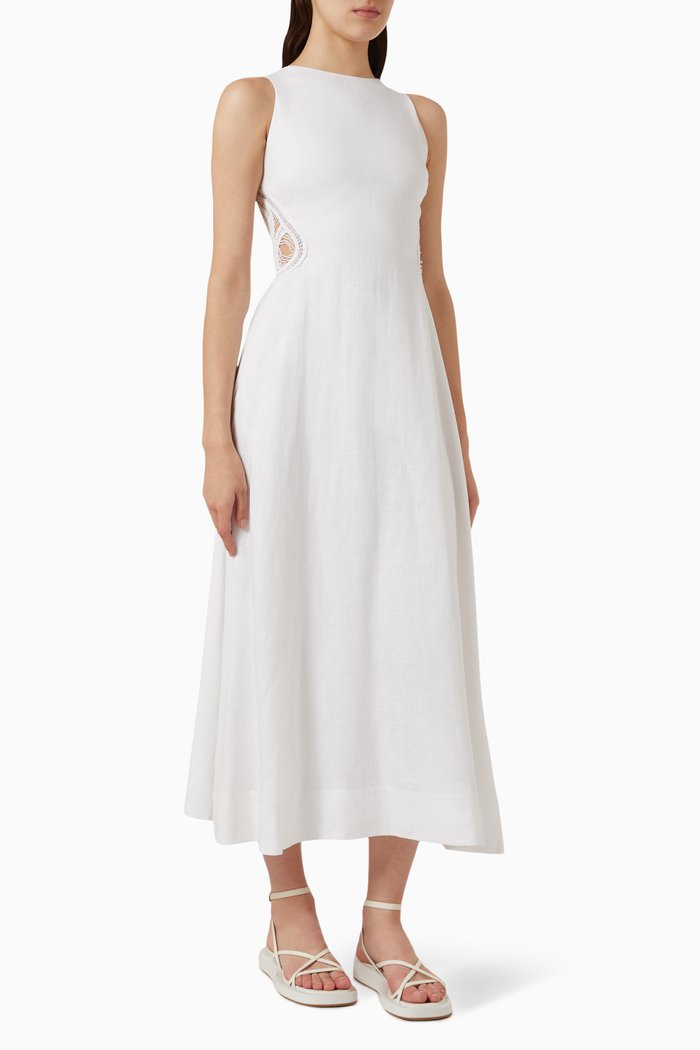 Anja Open-back Midi Dress in Linen, White