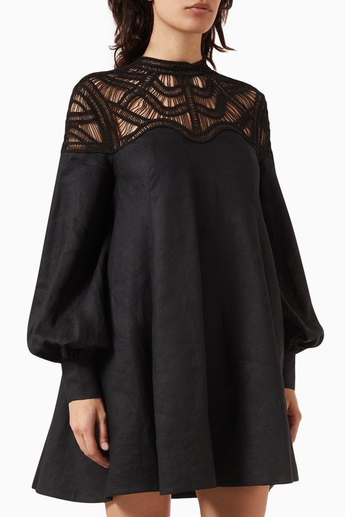 

Inka Flare Mini Dress in Linen, Black
