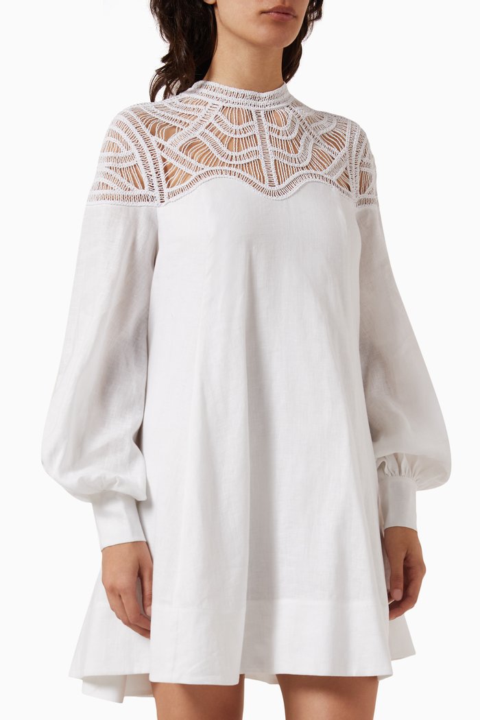 

Inka Flare Mini Dress in Linen, White