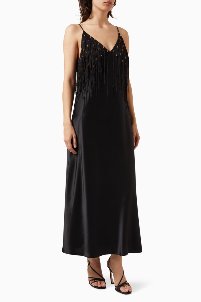Frieda Maxi Slip Dress in Viscose, Black