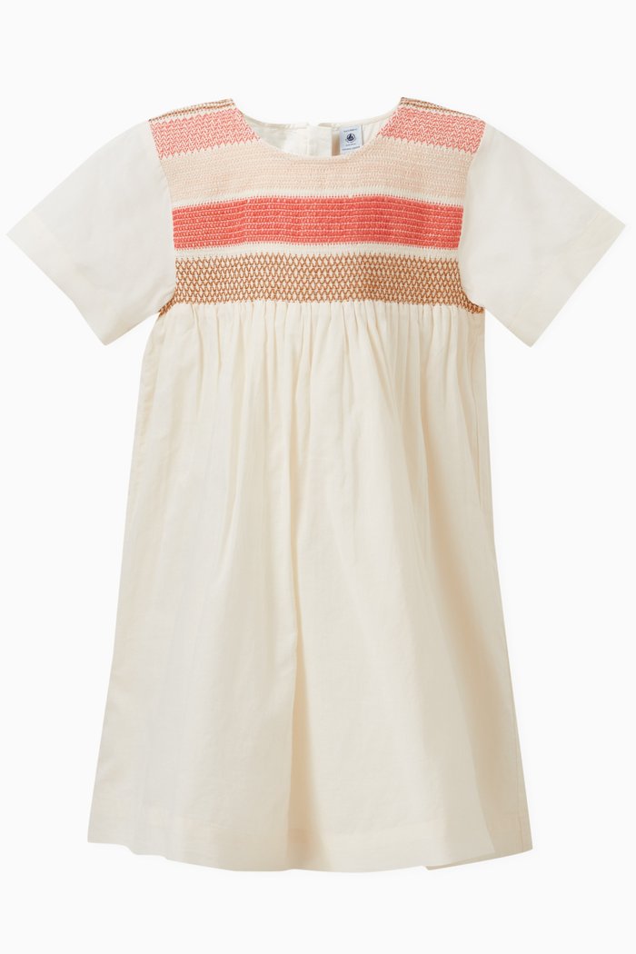

Smocked Dress in Cotton, Neutral