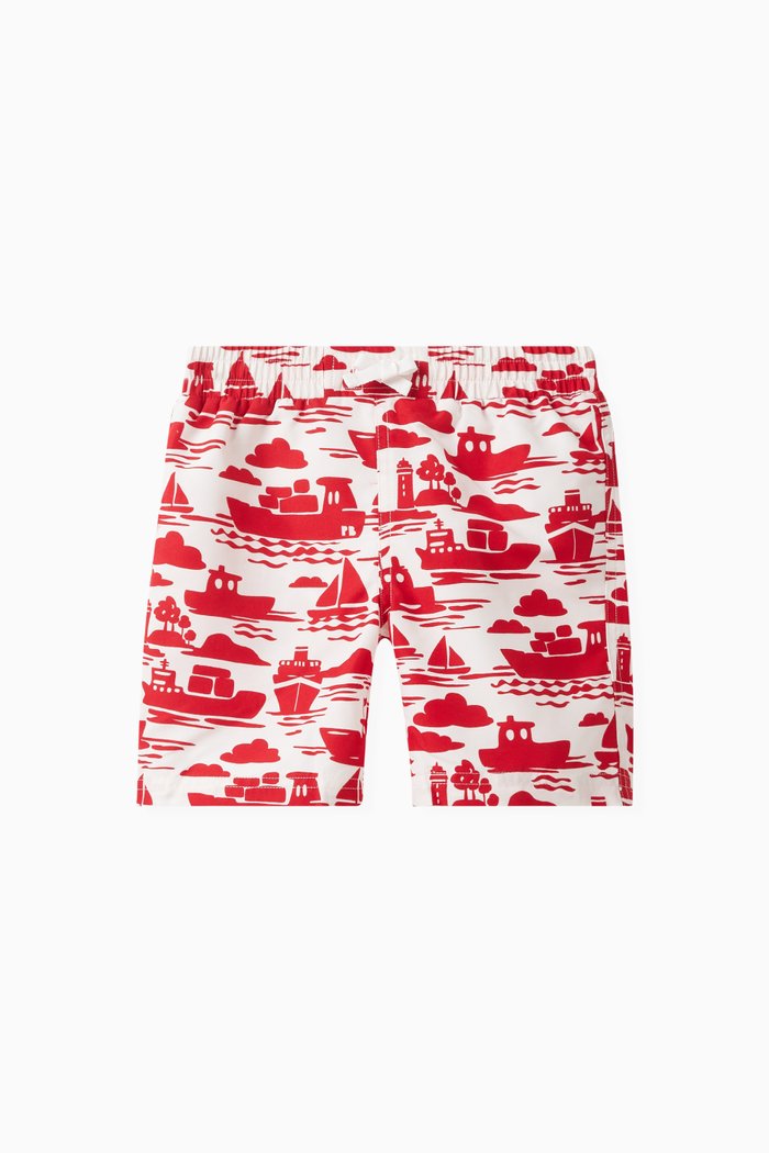

Boat-print Swim Shorts in Polyester, Red