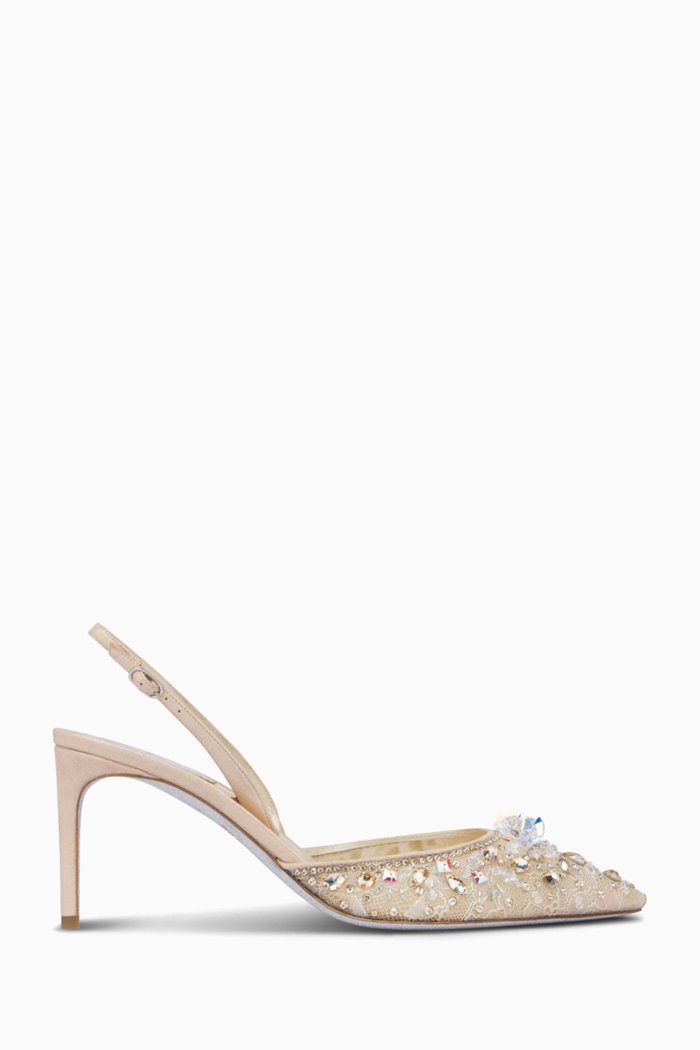 

Hina 80 Crystal Embellished Slingback Pumps in Soft Nappa, Neutral