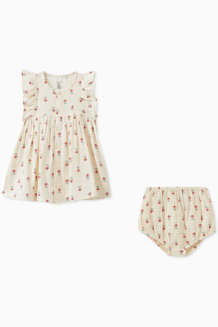 Floral-print Dress & Bloomers Set in Cotton, Multicolour