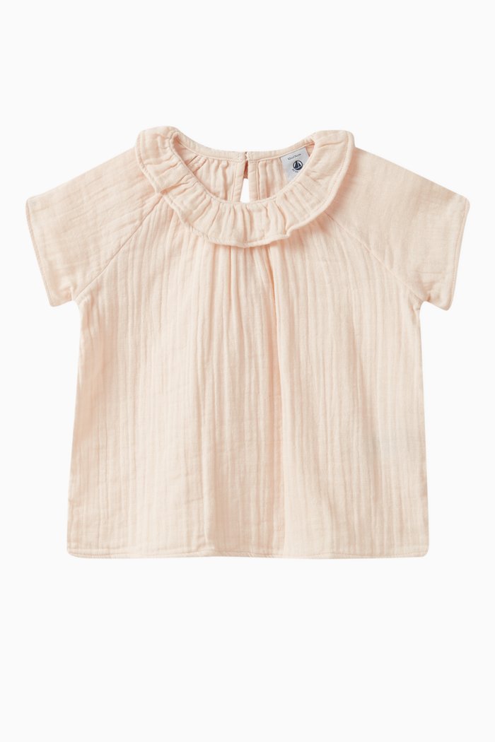 

Ruffle Neckline Blouse in Cotton, Neutral