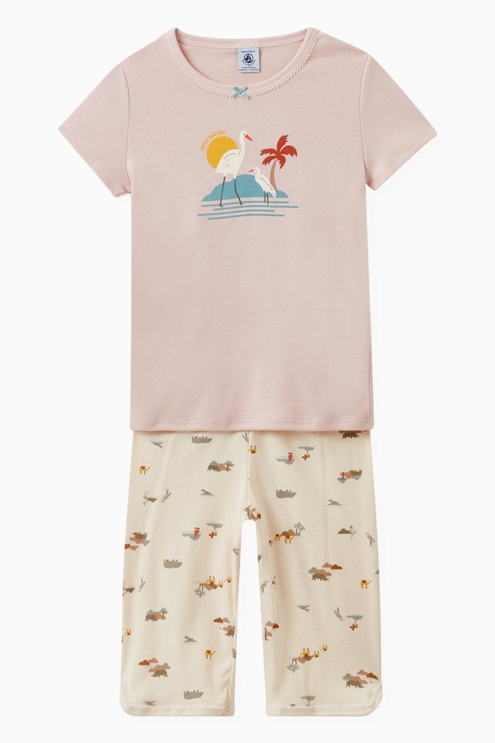 Animal Print Pyjama Set in Organic Cotton, Multicolour