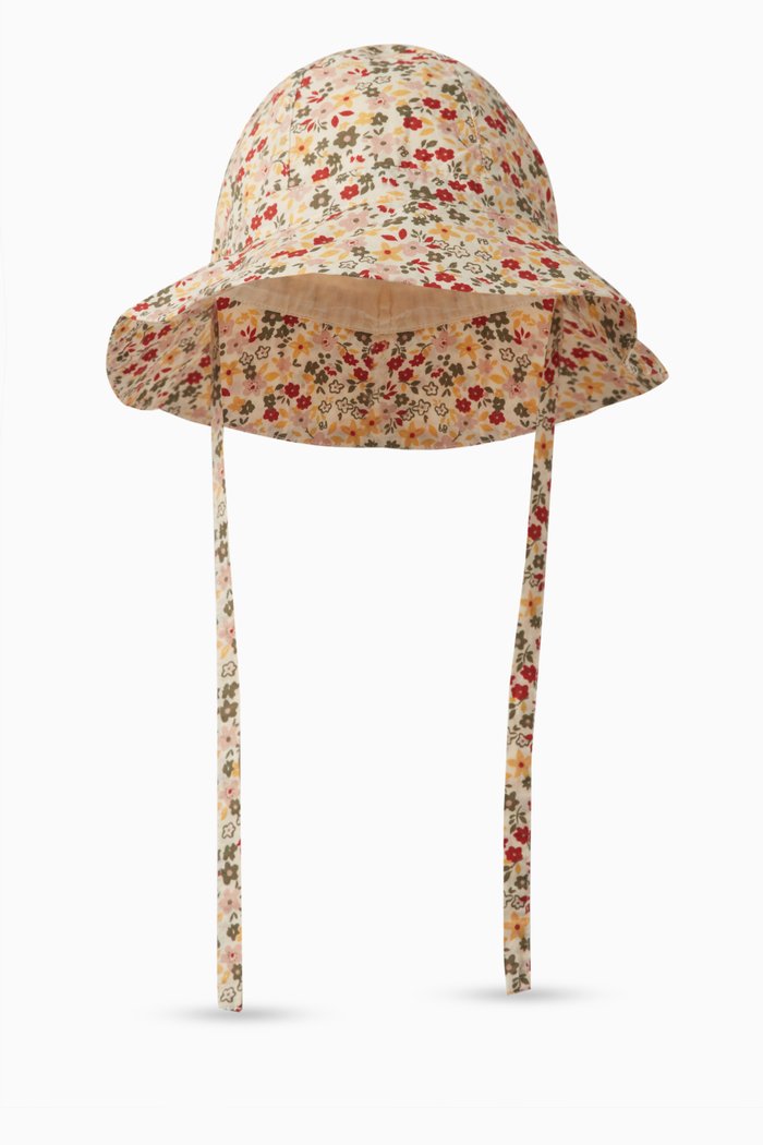 Floral Print Sun Hat in Cotton, Multicolour