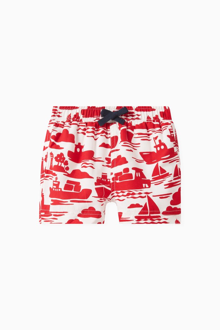

Boat Print Swim Shorts in Recycled Materials, Red