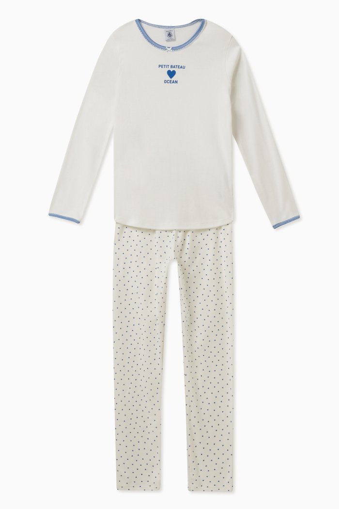 

Ocean Heart Pyjama Set in Cotton, Multicolour