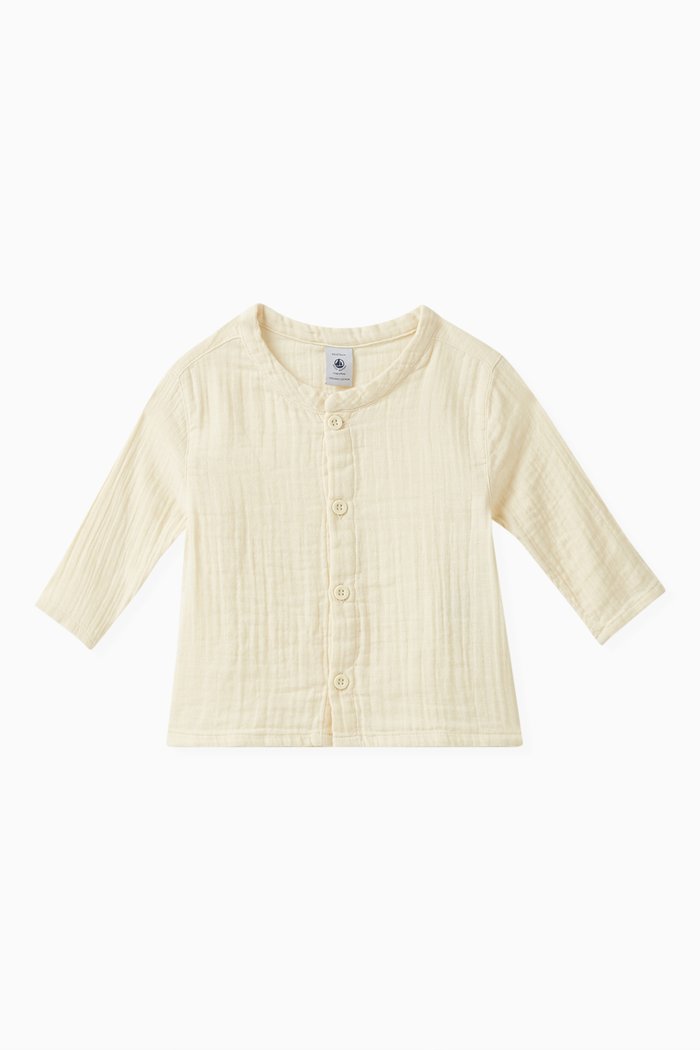 Mandarin-collar Shirt in Cotton Gauze, Neutral