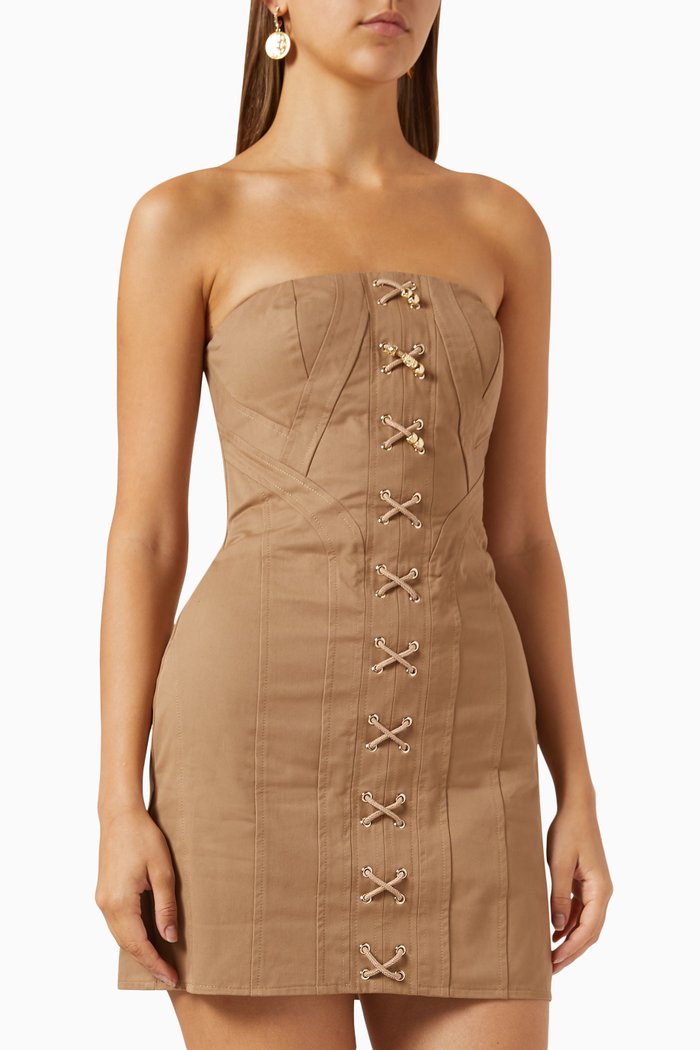 

Mini Dress in Garbardine, Brown