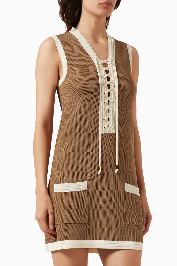 Boxy Piqué Mini Dress in Viscose, Brown