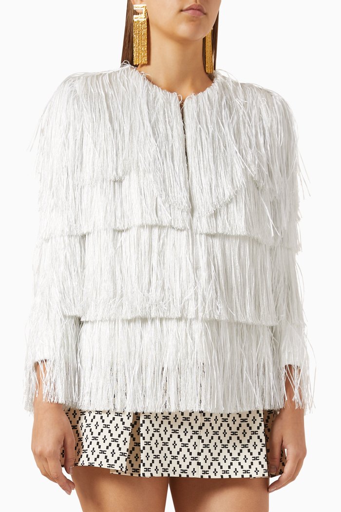 

Fringe Jacket in Tweed, White