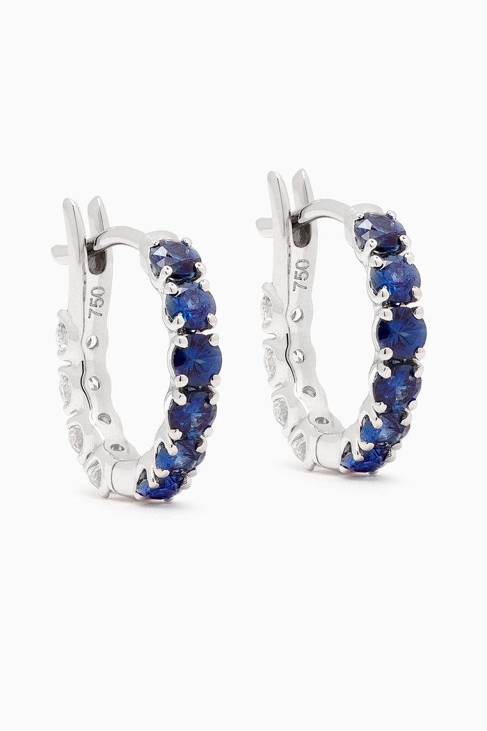 

Blue Sapphire & Diamond Switch Huggies in 18kt White Gold