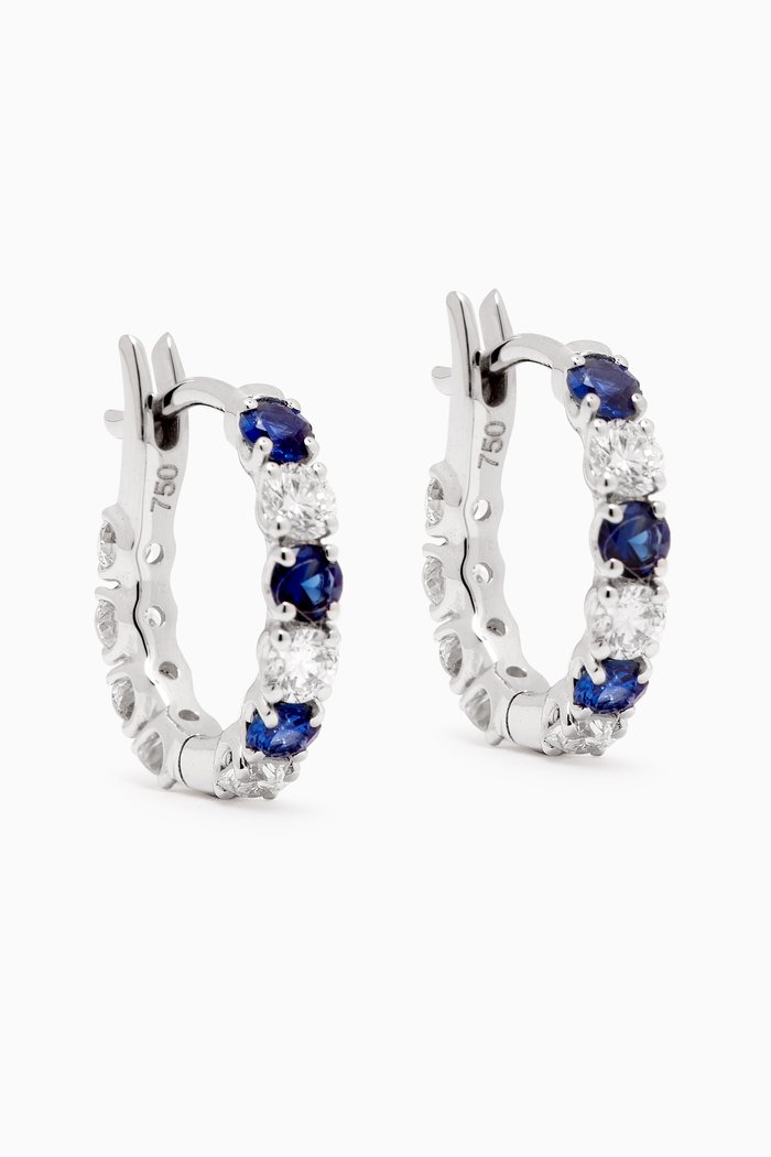 Blue Sapphire & Diamond Mix Huggies in 18kt White Gold