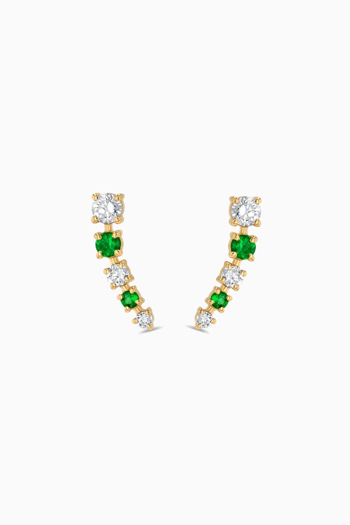 

Half Moon Emerald & Diamond Bar Earrings in 18kt Gold, Green