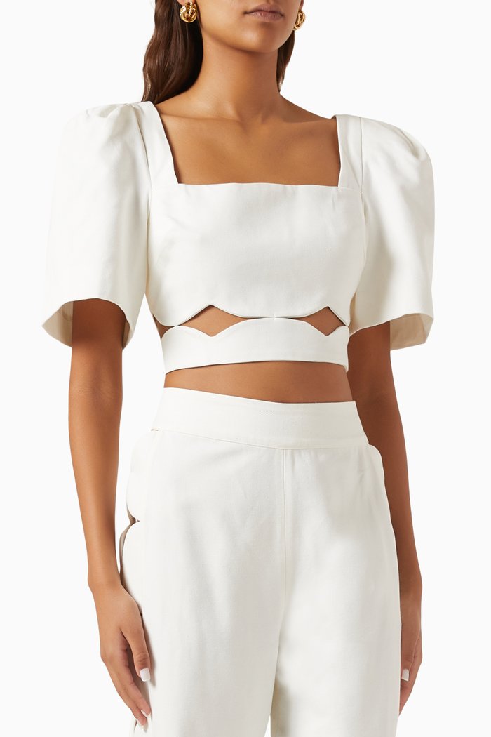 

Bubble Scalloped Crop Top in Cotton, White