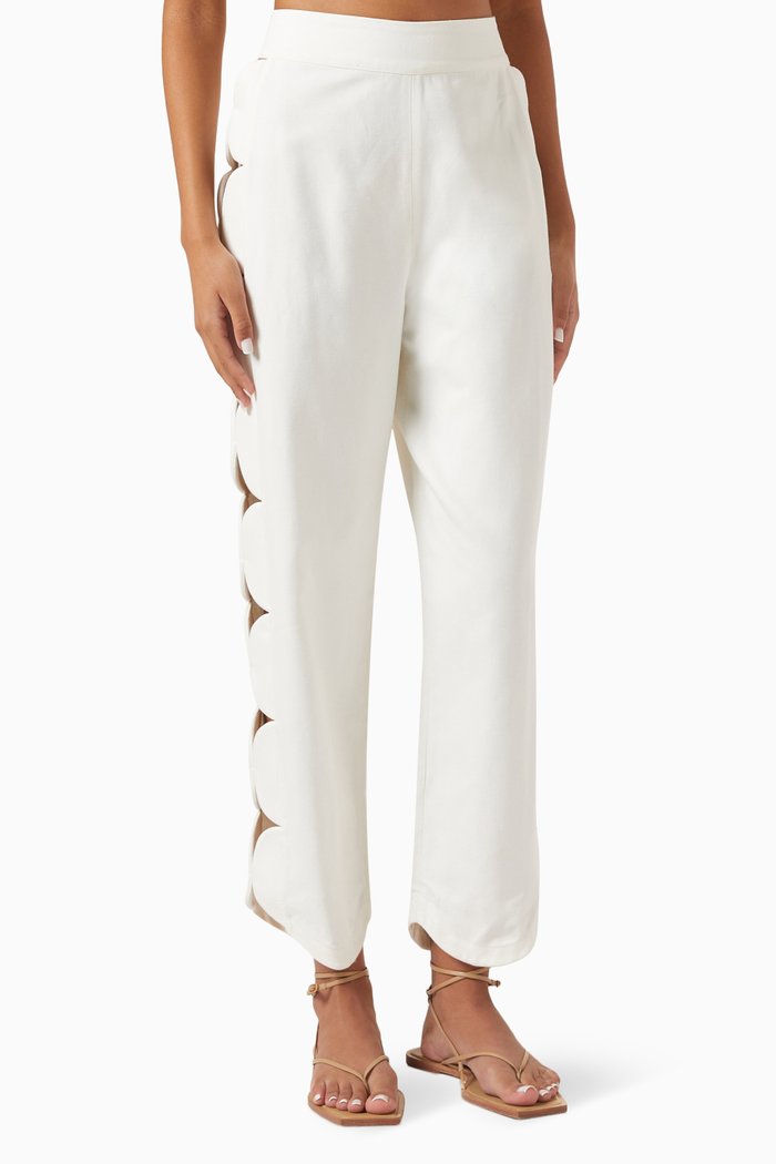 

Bubble Scalloped Pants in Cotton, White