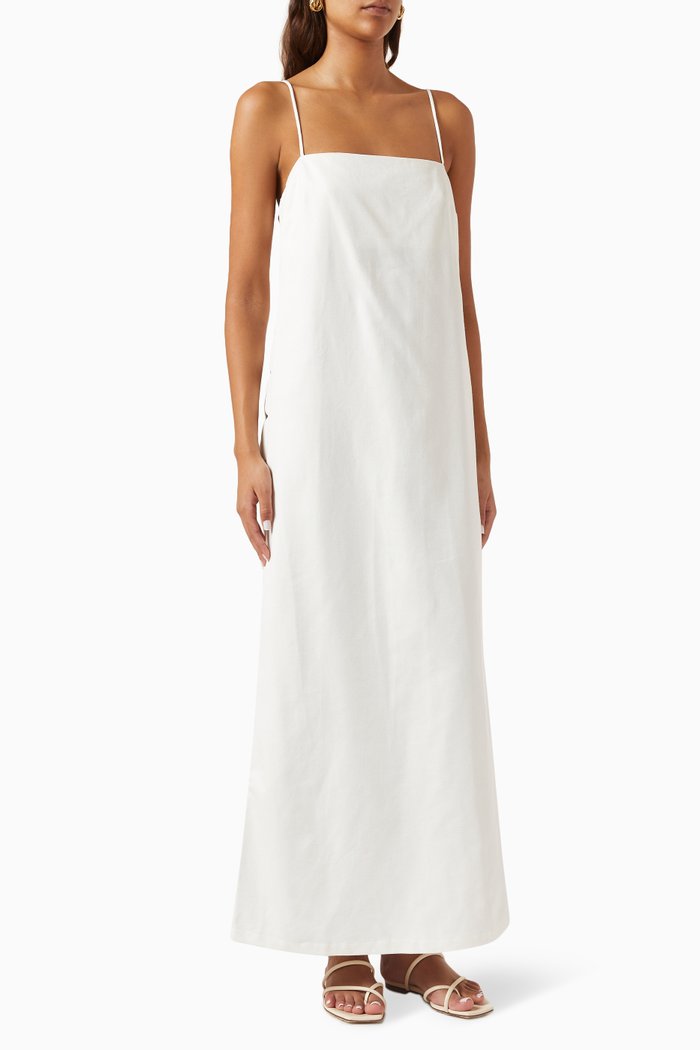 

Bubble Scalloped Maxi Dress in Linen, White
