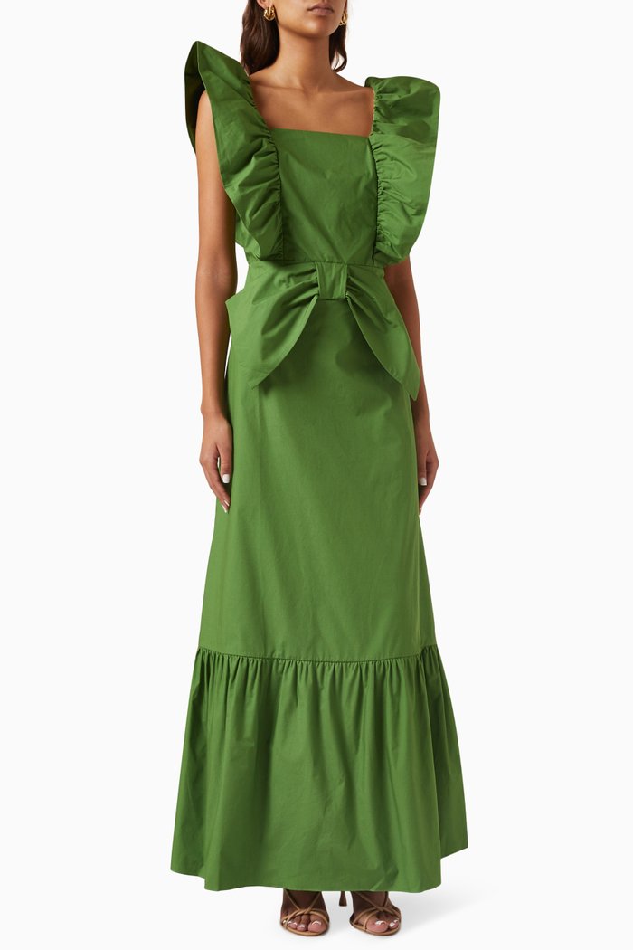 

Cherry Bomb Ruffled Maxi Dress in Cotton, Green