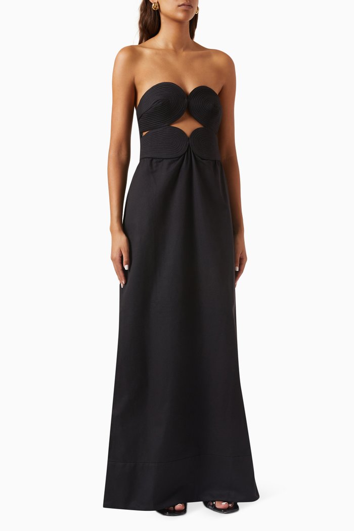 

Strapless Maxi Dress in Cotton, Black