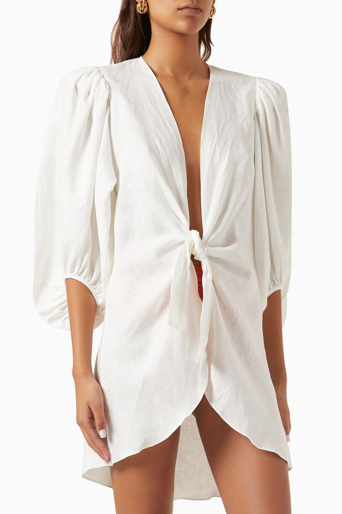 

Puff-sleeved Shirt in Linen, White