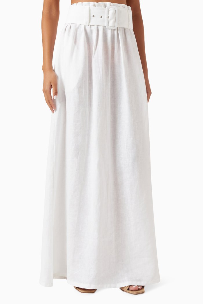 

Belted Maxi Skirt in Linen, White