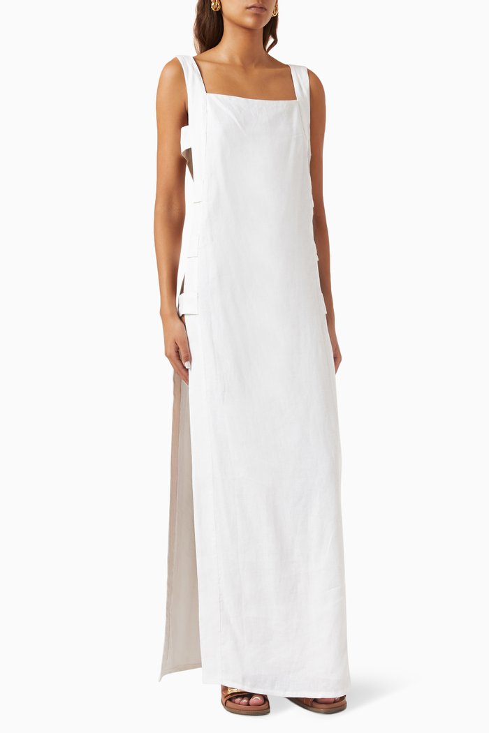 

Open Sides Maxi Dress in Linen, White