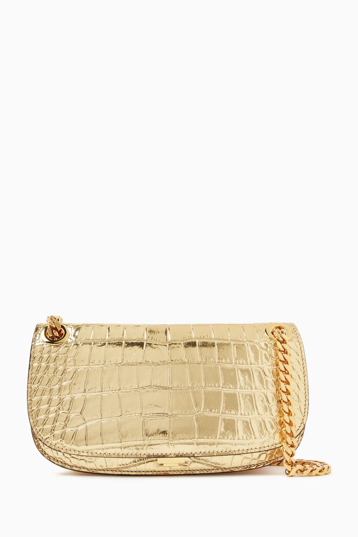 

Mini Christie Runway Bag in Croc-embossed Leather, Gold