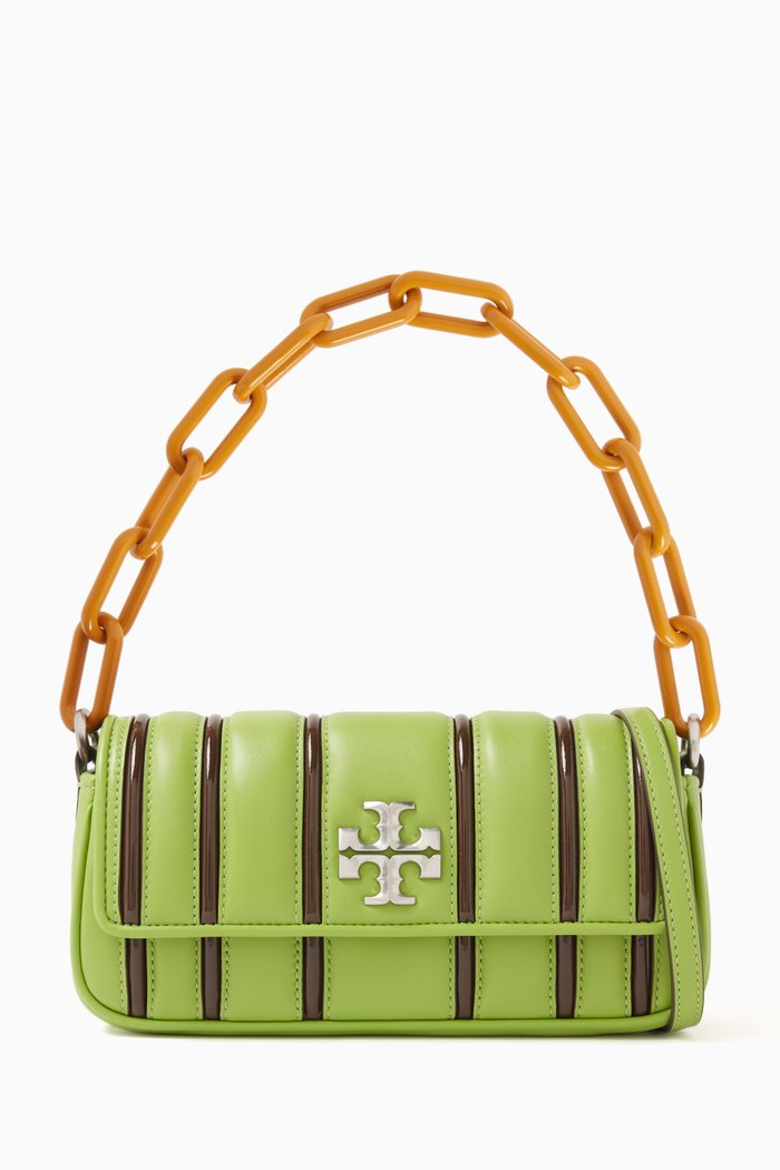 

Kira Small Bombé Stripe Flap Quilted Shoulder Bag in Leather, Multicolour