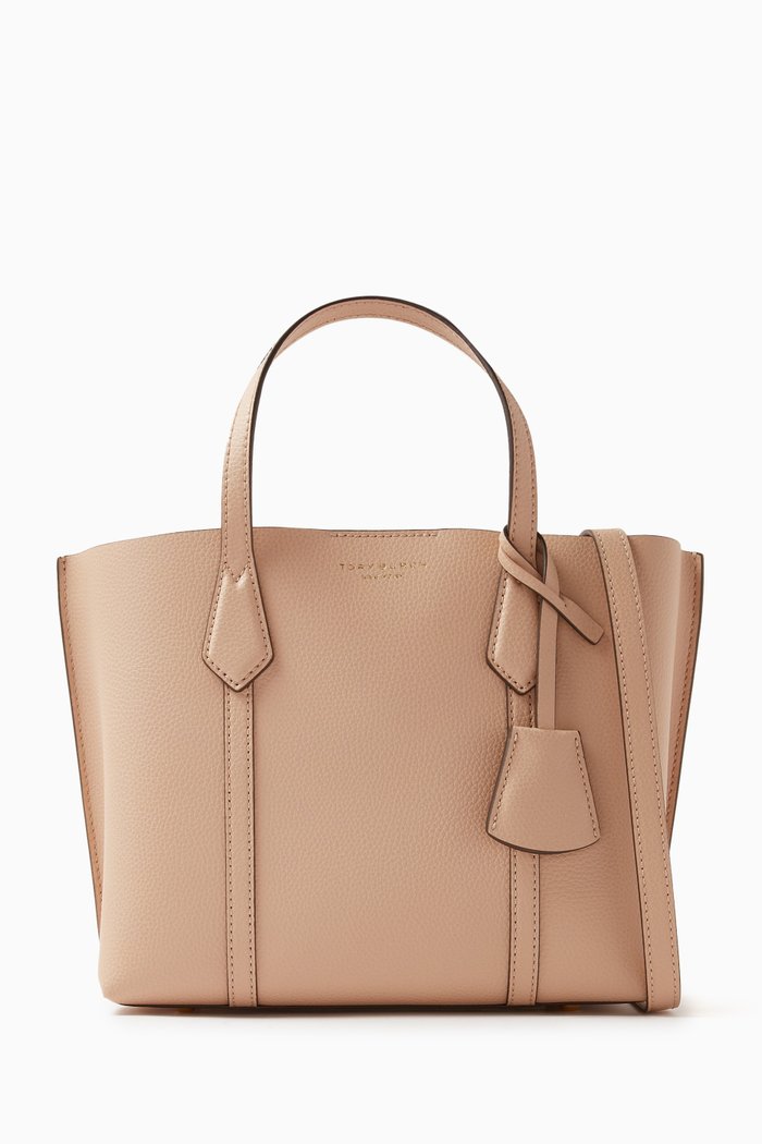 

Small Perry Top Handle Tote Bag in Leather, Neutral