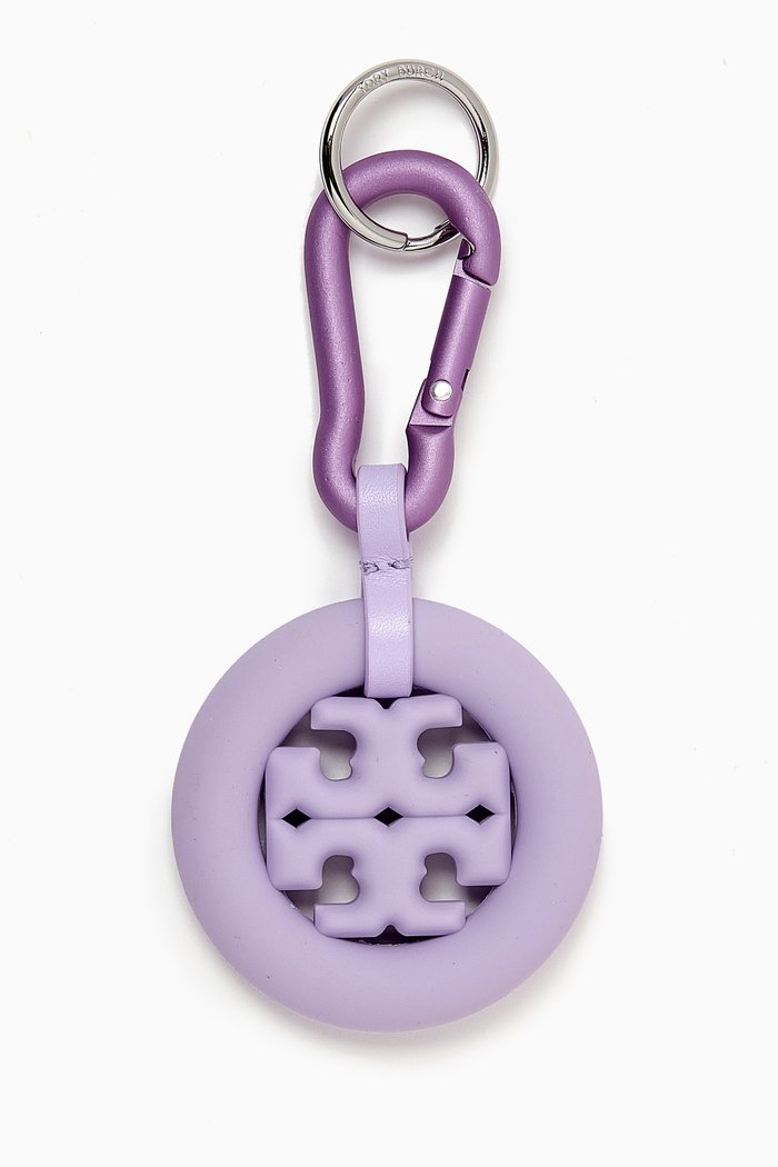 

Puffed Up Logo Keyring in Leather, Purple