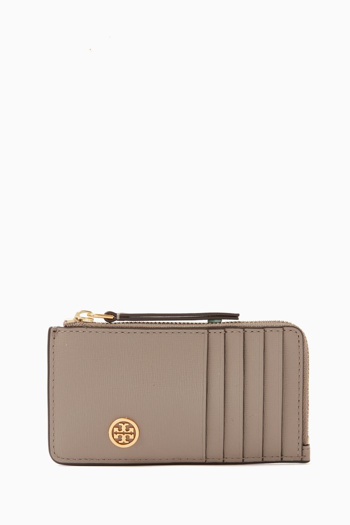 

Robinson Top Zip Card Case in Leather, Grey