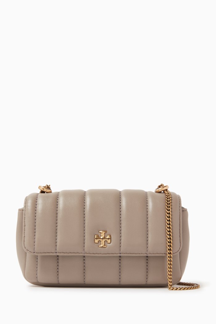 

Mini Kira Flap-over Shoulder Bag in Quilted Leather, Grey