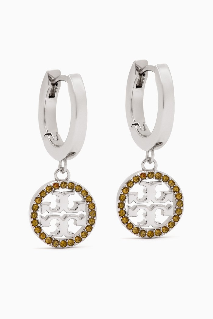 

Miller Pavé Crystal Logo Hoop Earrings in Silver-tone Brass, Multicolour