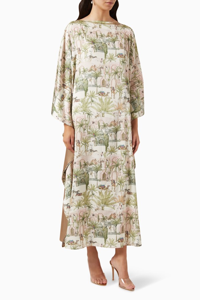 

Printed Kaftan Maxi Dress, Neutral