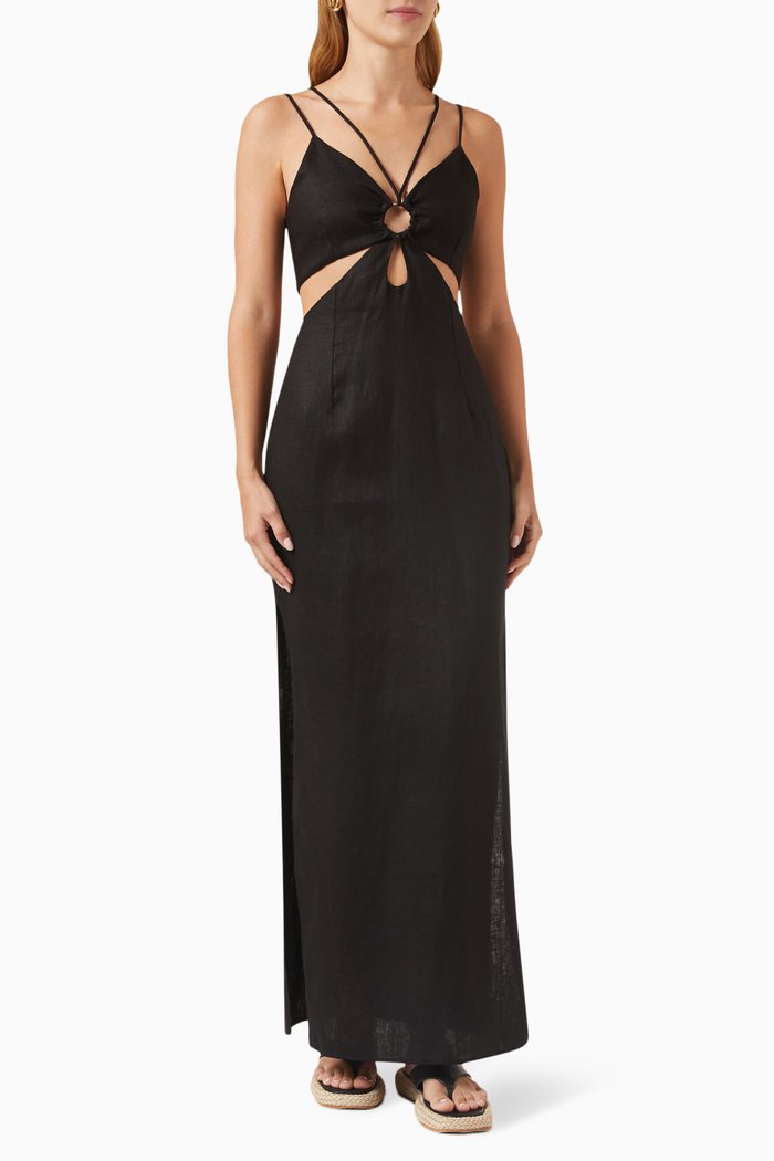 

Calder Maxi Dress in Linen, Black