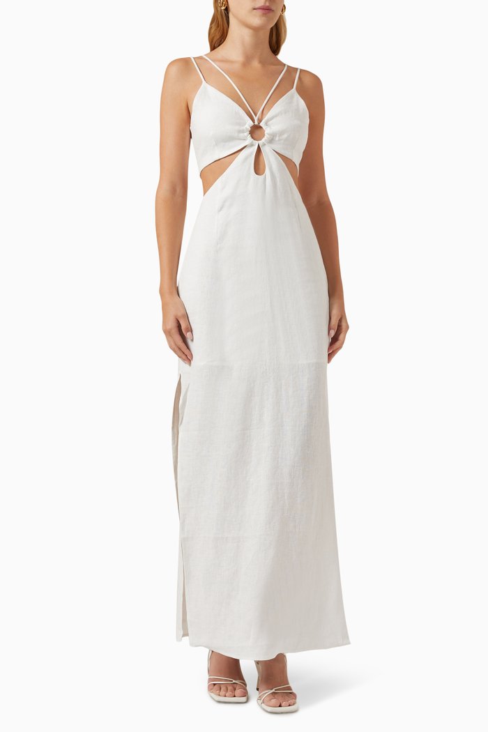 Calder Maxi Dress in Linen, White