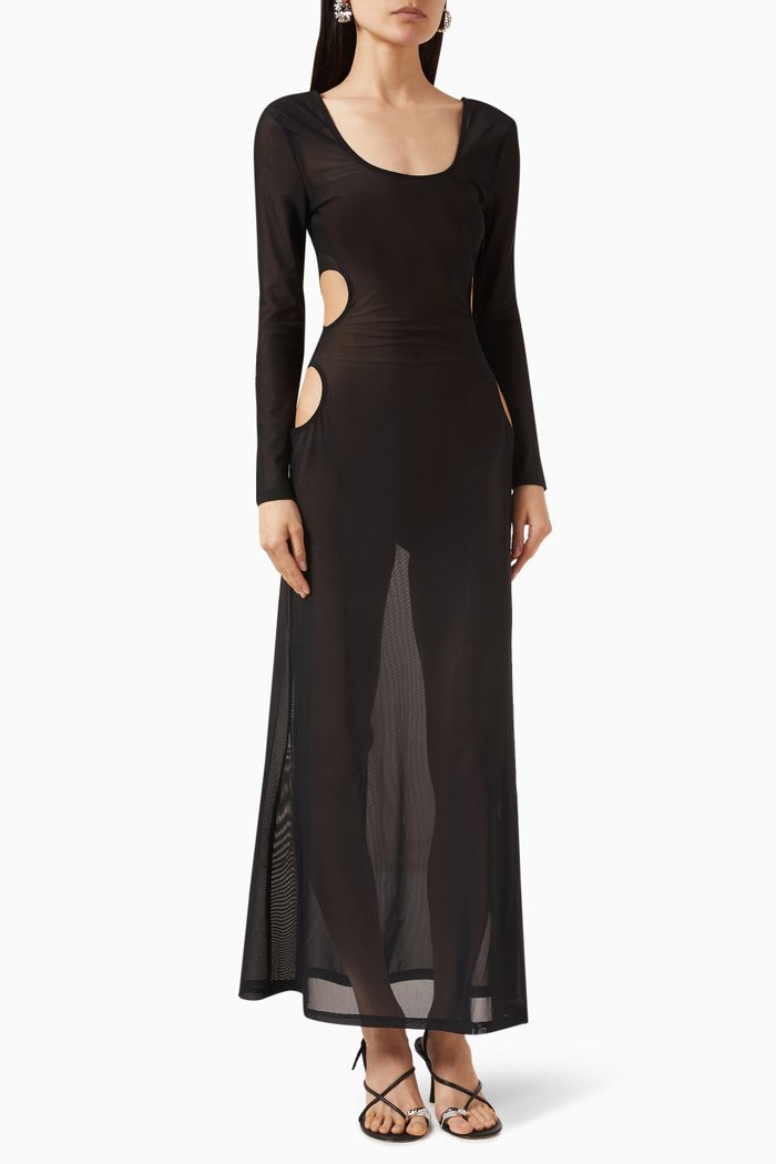 Blu Sheer Maxi Dress in Mesh, Black