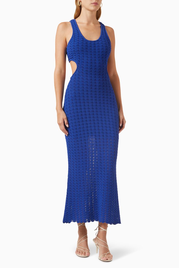 

Arlette Pointelle Dress in Viscose-blend Knit, Blue