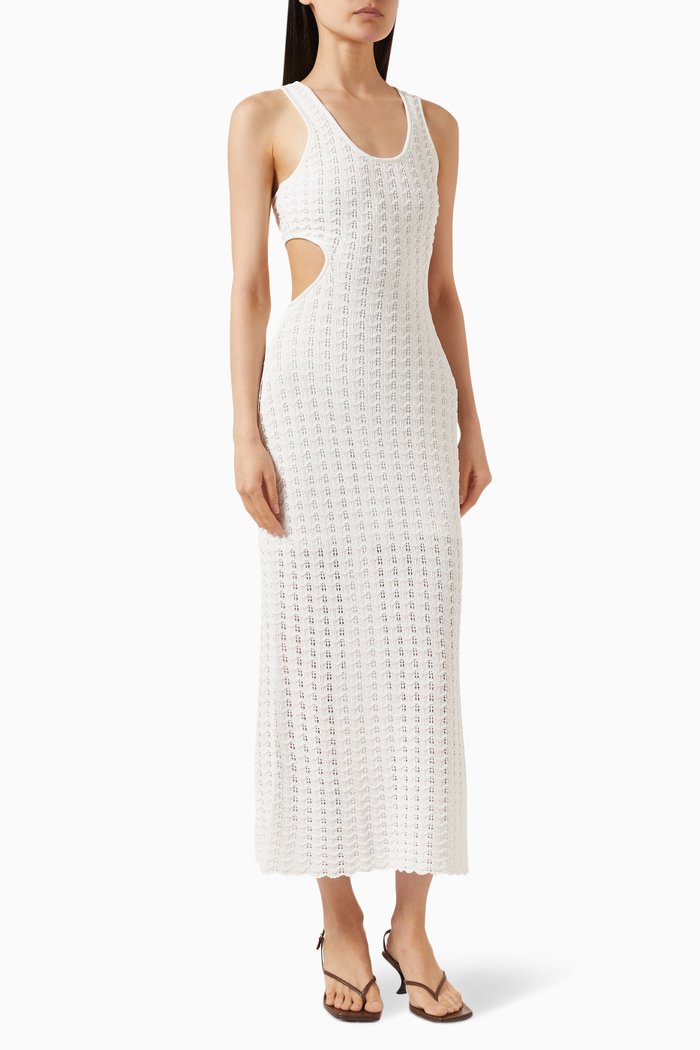 

Arlette Pointelle Midi Dress in Viscose-blend Knit, White