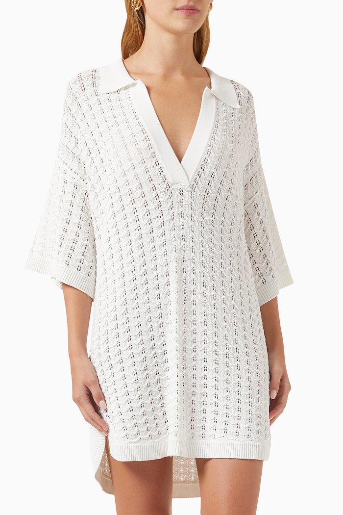 

Adalee Mini Dress in Pointelle-knit, White