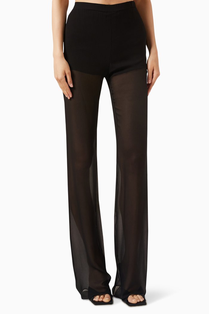 

Flared Sheer Tailored Pants in Silk, Black