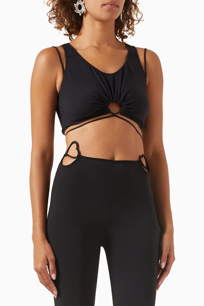

Key Hole Cropped Tank Top in Cotton, Black