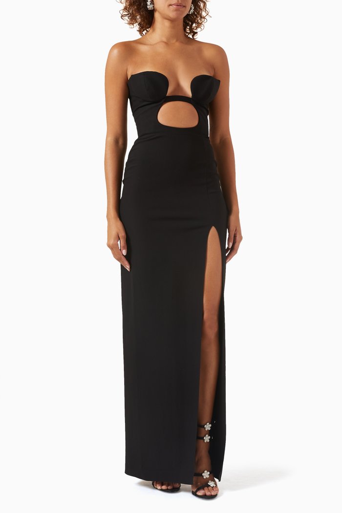 

Volute Bodice Maxi Dress in Viscose, Black