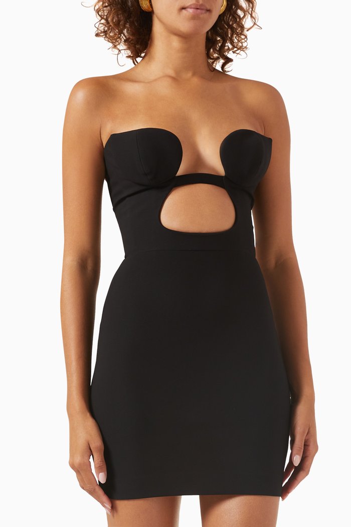 

Volute Bodice Mini Dress in Viscose, Black